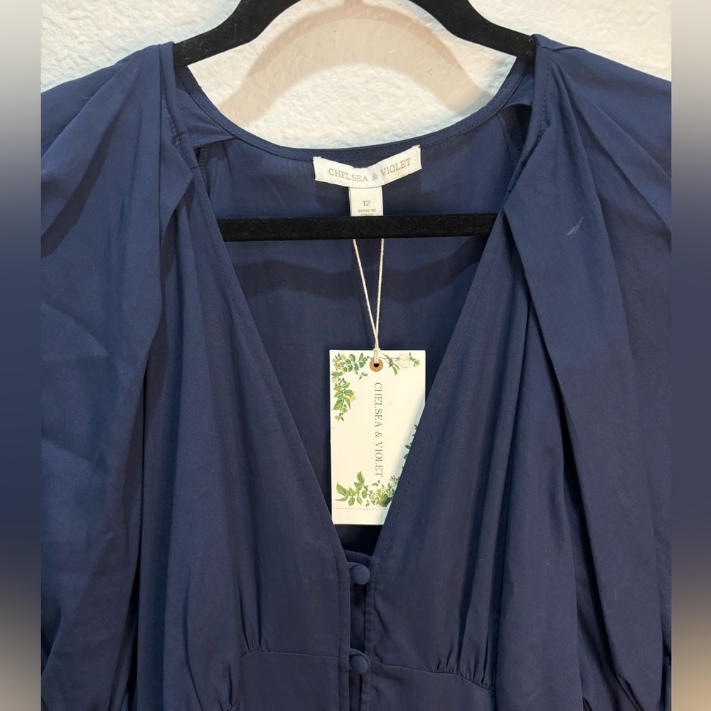 Chelsea & Violet Puff Sleeve Button Front Dress in Navy Size 12 - Picture 3 of 4